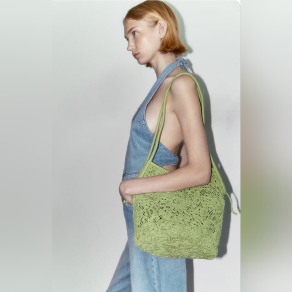 NWT Zara Green Cotton Crochet Buckle Style Bag - Picture 4 of 12